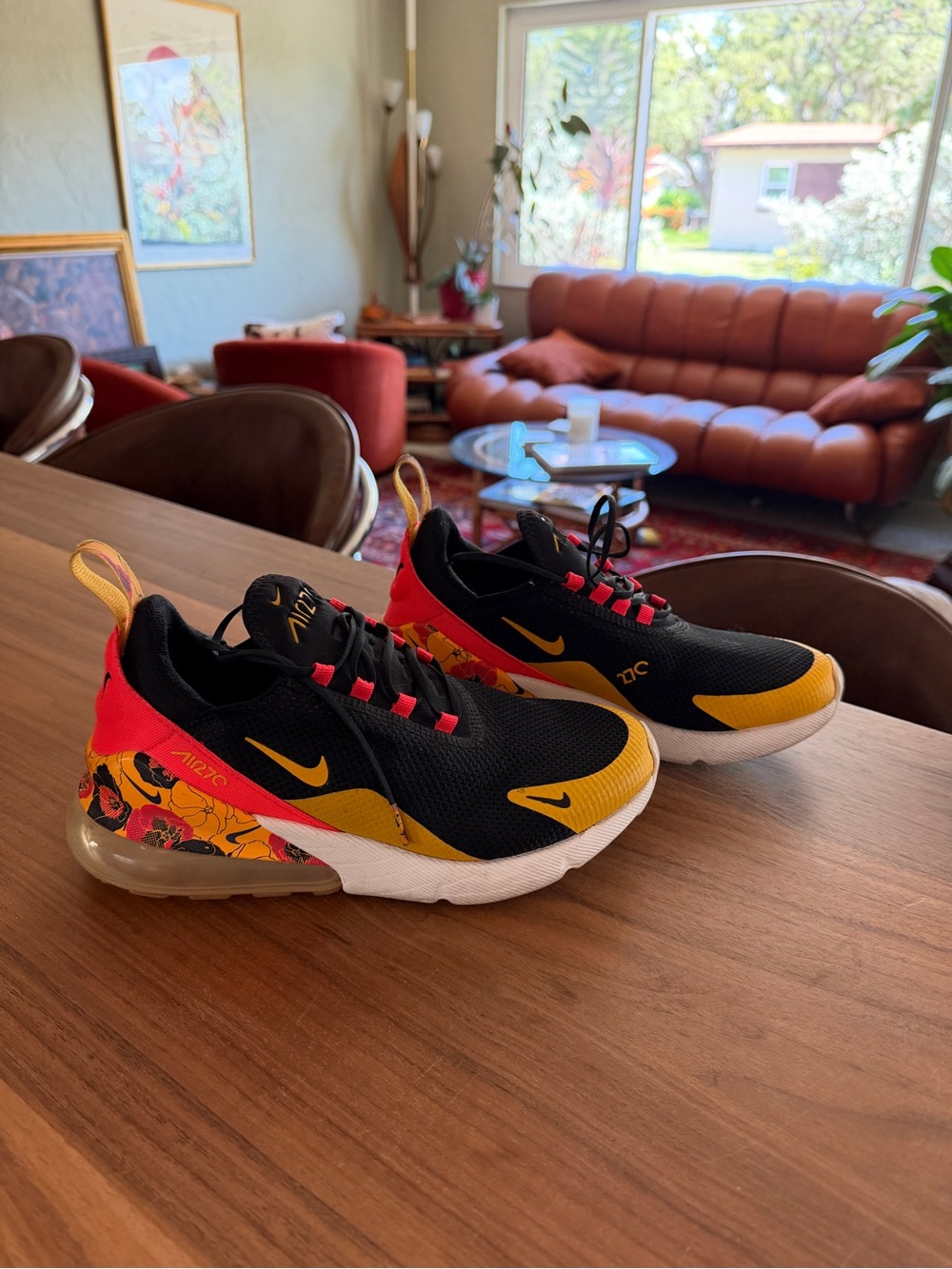 Nike Air Max 270 Floral Black Red Gold Sneakers Women’s 8